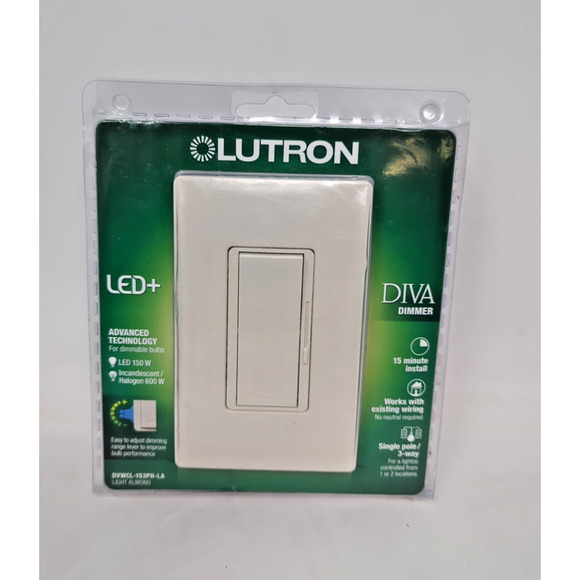 Lutron DVWCL-153PH-LA 150W LED+ Dimmer Switch with Wallplate - Light Almond - Picture 1 of 2